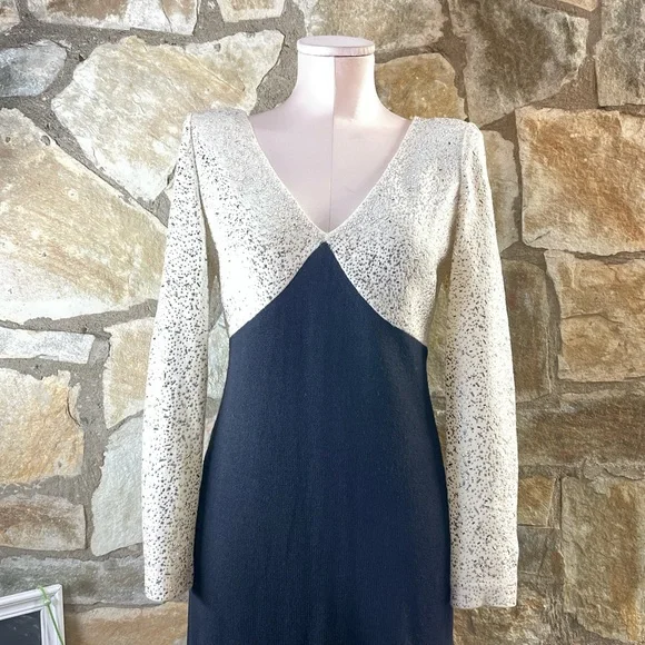 Vintage 1980s St. John Evening Studded Knit Maxi Dress – Black & Cream - Picture 3 of 12